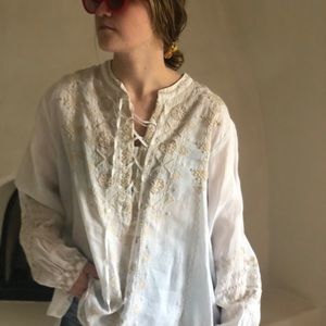 Johnny Was workshop linen tunic top blouse XL